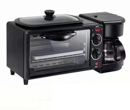 Macchina per La Colazione 3 in 1 con Macchina per Il Caffè, Piastra Antiaderente Multifunzionale Portatile per La Casa, Tostapane, Forno per Salsicce