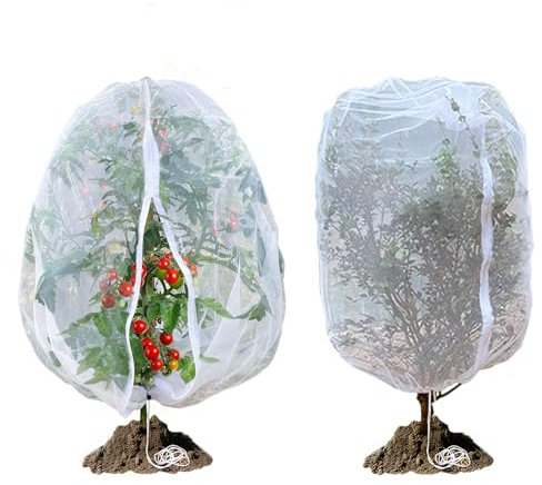 Fruit Tree Netting Bird Protection, RIFNY 1x1.2m Garden bird Netting with Zipper, Outdoor Fine Mesh Cover Plant Net Protection fruit Blueberry bushes Strawberry Cherry Tree (White, 2 PCS)