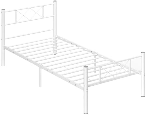 HOMCOM Bettrahmen für Matratze 200 x 90 cm, Bettgestell 88 cm hoch Einzelbettgestell aus Stahl, für Schlafzimmer Gästezimmer, Weiß