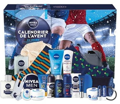 NIVEA MEN - Calendrier de l'Avent Homme Édition 2025 - Coffret Cadeau Beauté - Soins Visage, Corps & Lèvres + Accessoires - 24 Fenêtres Surprises - 1pce