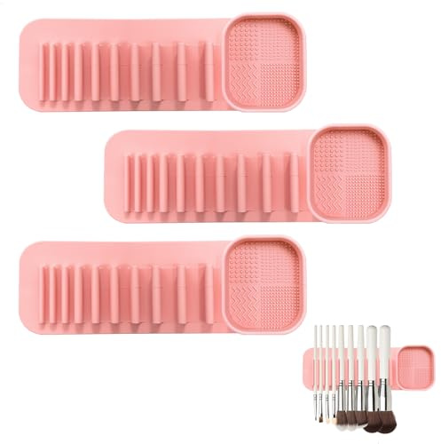 Organizador Maquillaje, Organizador Brochas Maquillaje, Soporte de Silicona para Brochas de Maquillaje Que se Puede Colgar en la Pared, Con Zona de Limpieza, Almacenamiento Multifuncional, Apto para A
