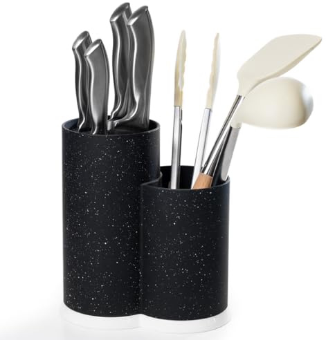 Stilaris Universal Knife Block & Utensil Holder - Dual Slotless Bristle Stand for Chef Knives, Scissors & Spatulas - Weighted Non-Slip Base, Modern Speckled Design, Easy Clean Removable Insert