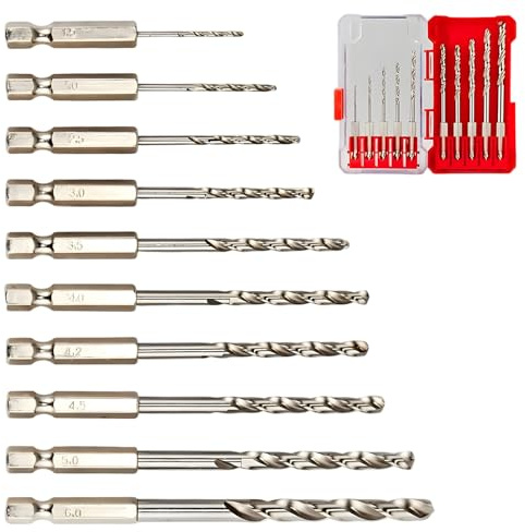 Set di punte per trapano M35, cobalto 1,5 – 6,0 mm, 10 pezzi, robuste punte elicoidali in metallo con codolo esagonale, fori precisi per acciaio inossidabile, metalli duri e acciaio