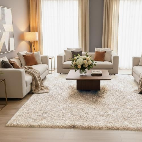 Alfombra Pelo Largo y Grueso “Sueños” – 3 Colores, 8 Tamaños – Suave, Moderna y Acogedora para Salón, Dormitorio o Oficina- 40 x 60 cm Beige