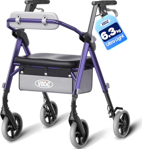 VOCIC Déambulateur pliable et léger avec siège, 6,3 kg ultra-léger