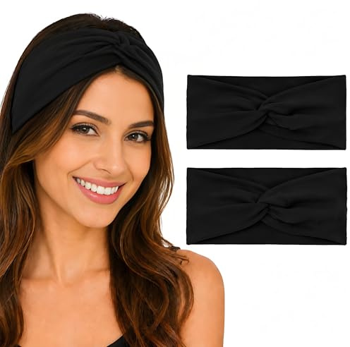 2 Pcs Black Headbands for Women, 10cm Wide Elastic Soft Non-slip Hair Bands, Yoga Sports Workout Hair Accessories for Women Daily Use