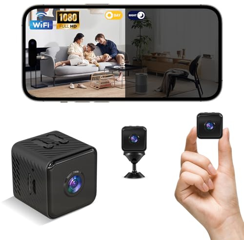 Anluomafuy Mini Camera, WiFi 1080P Mini Caméra de Surveillance Interieur sans Fil, Vision Nocturne, Détection de Mouvement, Enregistrement à Distance/Photographie