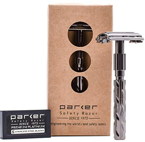 Parker safety razor rasoio di sicurezza 22R apertura a farfalla + 5 lamette da barba parker