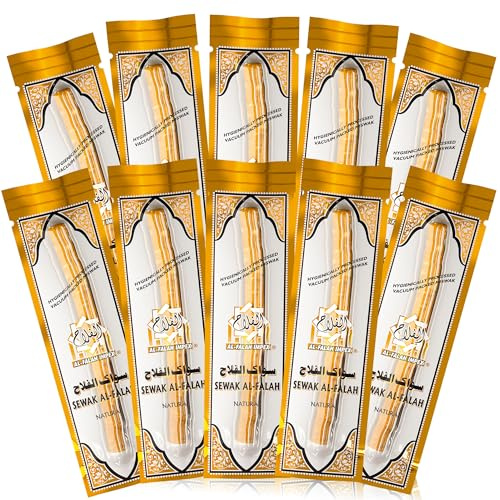 SEWAK AL-FALAH Miswak (Traditional Natural Toothbrush) - 10 Pack - Individually Vacuum Sealed for Long-Lasting Freshness – Traditional Oral Care for Deep Cleaning, Whitening, and Plaque Defense