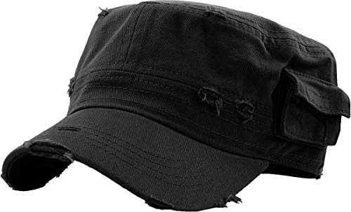 KBK-1465 BLK L Cadet Army Cap Basic Everyday Military Style Hat (Now with STASH Pocket Version Available)