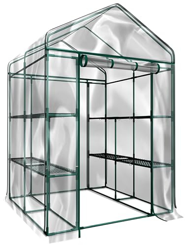 Greenhouse - Walk in Greenhouse with 8 Sturdy Shelves and PVC Cover for Indoor or Outdoor Use - 56 x 56 x 76-Inch Green House by Pure Garden