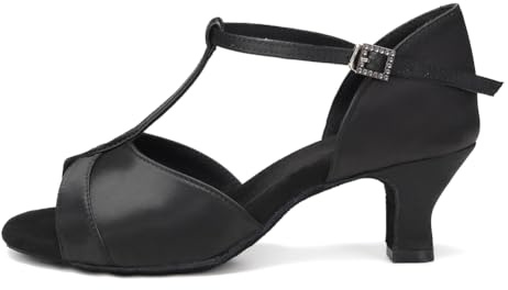 HIPPOSEUS Zapatos de Baile Latino Negro Mujer Puntera Abierta para Salsa y Bachata Tacon 5cm,EU 38