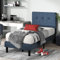 Zinus Omkaram Cama 90x190 cm - Altura 36 cm - Somier tapizado con cabecero y somier de láminas de madera - Azul Marino