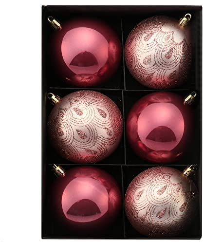 COM-FOUR® 6X Bolas de Navidad - Bolas para árboles de Navidad de plástico irrompible para Navidad - Adornos para árboles de Navidad Ø 8 cm (06 Pieza - Rosa/Rosa)