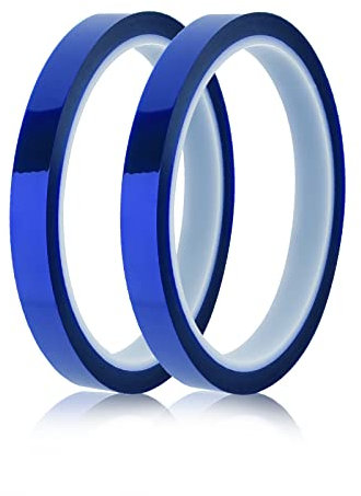 KINBOM 2 Rouleaux Bleu Teflon Ruban, 10mm x 33m Ruban Adhesif Kapton Ruban Thermique Bleu Ruban de Presse en Vinyle Thermique pour La Sublimation l'Artisanat d'Art Les Vêtements