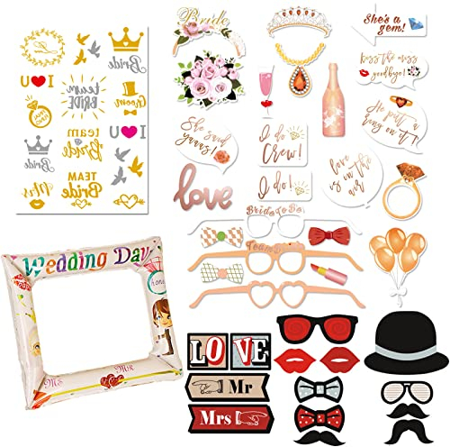 Fotorequisiten Hochzeit Photo Booth,Aufblasbarer Fotorahmen,39 Stück Valentinstag Photo Booth Requisiten für Wedding Hochzeit Partei Dekoratione,Garten Parteien