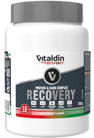 VITALDIN SPORT Protein & Carb Complex Recovery – Bebida polvo con Proteína Whey, Carbohidratos, Electrolitos, BCAA, Glutamina, Vitaminas – Recuperador Energético y Muscular, Sandía – 750g