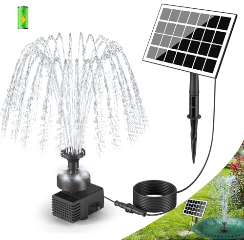SZMP Solar Springbrunnen für außen 2025 Upgrade,3.5W Solar Teichpumpe LED-Lichtern mit 8 DIY Effekte,16.4ft Kabel,2000mAh Akku,Solar Wasserpumpe Solar schwimmender Fontäne Pumpe für Garten,Vogel-Bad