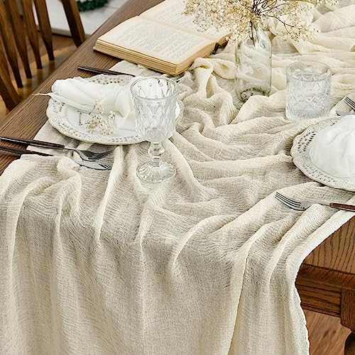 Artoid Mode Chemins de Table Gaze Mousseline Bohême Beige 300 cm, Décoration de Table de Cuisine Vacances Mariage Fête d'anniversaire