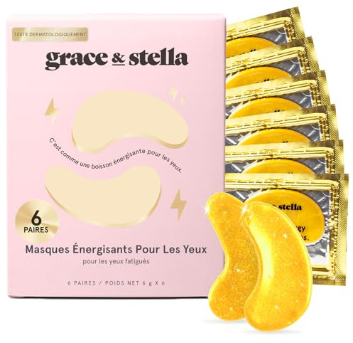 grace & stella Award Winning Under Eye Mask - Teen Gifts, Gel Eye Patches for Dark Circles, Puffy Eyes, Wrinkles, Undereye Bags, Travel Gifts for Women - Vegan, Self Care (6 Pairs, Gold)