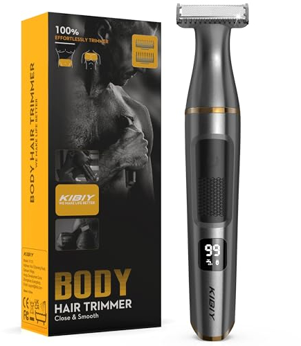 Kibiy Bodygroom - Rasoio elettrico da uomo, con display a LED, per viso, corpo, zona intima, IPX7, impermeabile con pettini guida, rasoio intimo ricaricabile Type-C