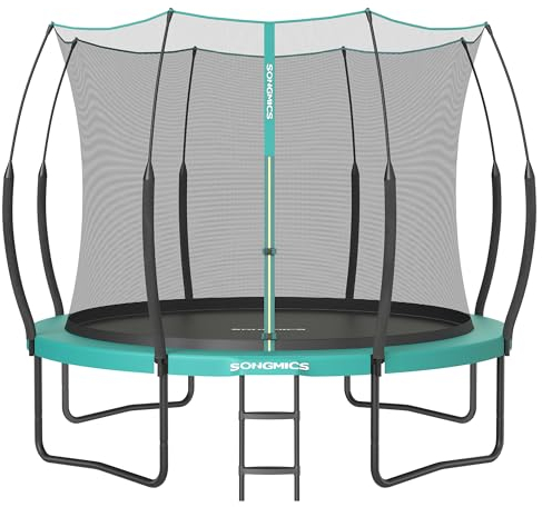 SONGMICS Federloses Trampolin Ø 305 cm, Trampolin Outdoor für Kinder, elastische Seile, Sicherheitsnetz mit Reißverschluss, Glasfaserstangen, sicher, geräuscharm, seeblau STR106Q01