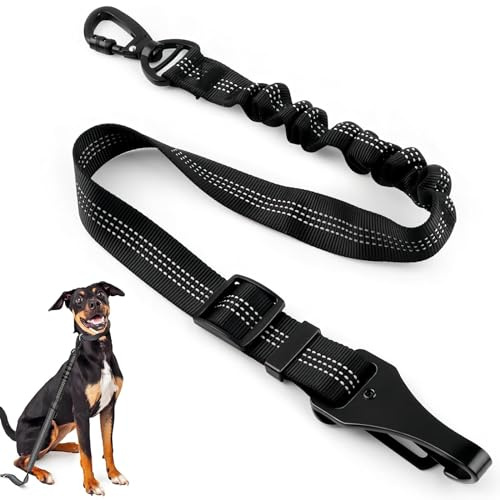 Ceinture Securite Chien Voiture, Harnais Voiture Chien, Longueur réglable de 52-74-90 cm, Noir À Rayure,Ceinture Chien Voiture, Convient pour Tous Les Chiens et Chats et Tous Les Types de Voiture
