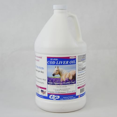 SU-PER Cod Liver Oil for Horses - Horse Oil Supplement with Essential Fatty Acids, Omega 3, Vitamins A & D - Supports Healthy Horse Coat & Skin - 1 Gallon, 4 Month Supply