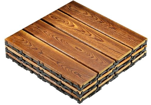 Lot de 3 dalles de terrasse en bois à emboîter pour l'extérieur - Antidérapantes - 30,5 x 30,5 cm - Revêtement de sol extérieur à emboîter pour piscine