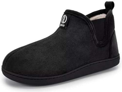 GURGER Zapatillas de Estar por Casa Mujer Hombre Forro de Cálido Botas de Casa Invierno Botas Chelsea Interior Exterior Espuma Viscoelástica Altas Pantuflas de Casa Botines Negro 46 47