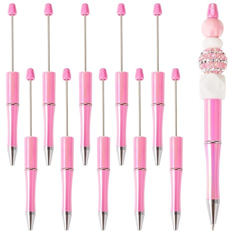 Beadthoven 10pcs Holographic Beadable Pens DIY Plastic Beaded Pens Cute UV Shaft Black Ink Ballpoint Pens Iridescent Bead Pens Supplies for Pens Making Crafts School Office Students Gifts - Pink