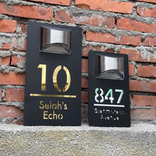Personliga externa husnummer sollampa 3D-skärning akryl solljus platta modern adress gatunamn dörrplattor (15 x 29 cm)