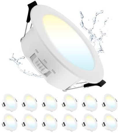 Grebeam LED Spots 145mm 12W Inbyggd Spot 230V Platt IP44 Takspots Varmvit, Neutralvit, Kallvit, Inbyggnadsbelysning för Badrum Kök Vardagsrum, 12-pack