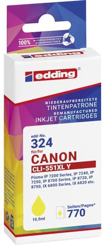 edding Druckerpatrone ersetzt Canon CLI-551XL Kompatibel Gelb EDD-324 18-324-01