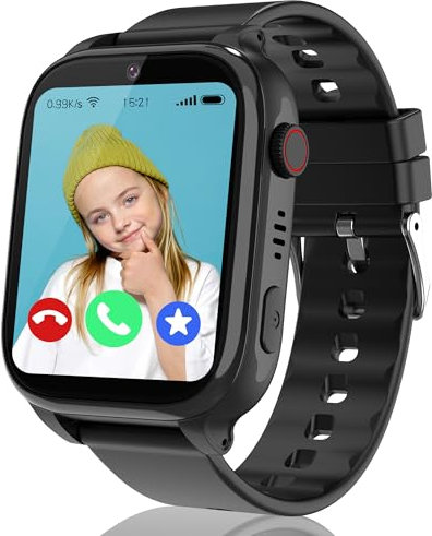 Moikmlih Reloj Inteligente Niño con 4G Videollamada, SOS GPS localización, Modo Escolar, SMS, IP68 Impermeable, 7 Juego, Despertador,Cámara, Smartwatch niños Regalo para 5-14 Años