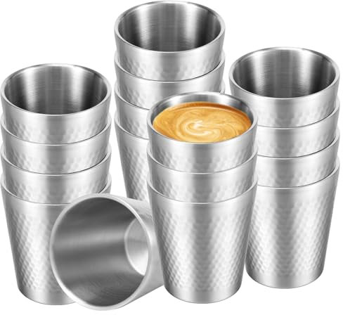 VAVPUP 16 Stück Edelstahlbecher 304,300 ml Doppelwandig Edelstahl Trinkbecher,Stapelbar Vakuumisoliert,Campingbecher für Kaffee,Tee,Milch,Getränke,Reisebecher,Spülmaschinenfest(silbrig)