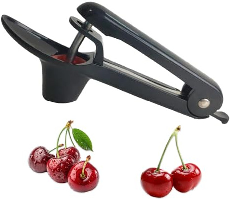 Schwarz Kirschentkerner Edelstahl,Kirschkernentferner, Obstentkerner für Kirschen und Früchte,Premium Tragbarer Entsteiner Kirschen,Cherry Pitter,Entsteiner,Kirschenentkerner und Fruit Pit Remover