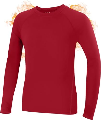 Roadbox Boys Thermal top with Warmth and Soft Comfort, Quick Dry Long Sleeve Base Layer for School, Football, Skiing, Outdoor Play. Red
