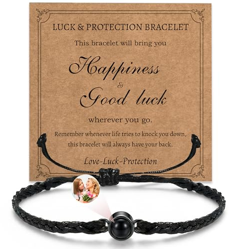 Easycosy Bracelet Personnalisé Photo, Bracelet Homme Femme avec Image à l'intérieur Pendentif de Projection Photo, Cadeau Fête des Mères pour Maman Mamie Femme