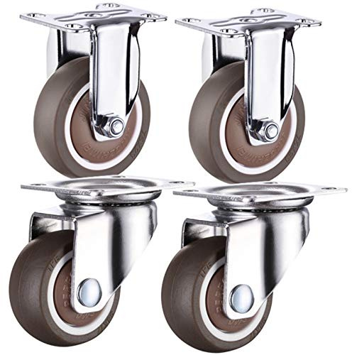 roulettes pivotantes à 4 plaques, roulettes avec Freins, roulettes pour Meubles en Caoutchouc Souple, Plaque supérieure de Montage à 360°, capacité 120 kg, pour Bois Dur, Tapis, avec vis et