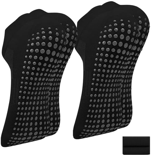 Vancle Chaussettes Pilates Yoga Chaussettes Antidérapantes Femme Fille Homme, Chaussette Antidérapante Pour Femmes Hommes Pour Sportif Ballet Fitness, Taille Unique (Noir/Noir)