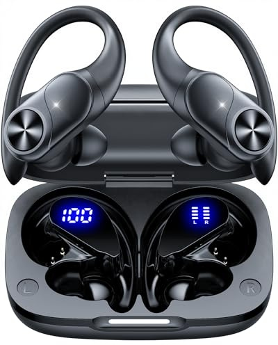 ECLVOX Écouteurs Bluetooth sans Fil Sport 5.3 avec Écran LED Double, 80H Autonomie, IPX7 Étanches, HiFi Stéréo, Microphone Intégré, Contrôle Physique, USB-C, Oreillettes Running Gym Course à Pied