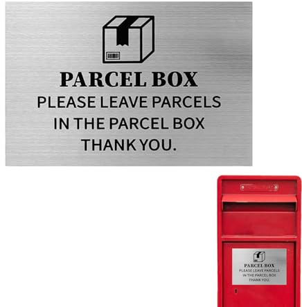 Placa para Buzón de Paquetería, Letrero Aluminio Plateado para Exteriores, Cartel Por Favor Deje Paquetes Aquí con Respaldo Autoadhesivo, Ideal Hogares Oficinas Tiendas Exteriores y Porches