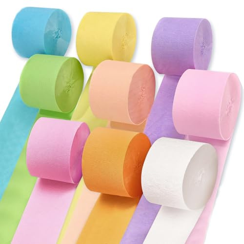 Crepe Paper Streamers 9 Rolls, 738ft Colourful Birthday Party Crepe Paper Streamer Backdrop Ribbon for Birthday Party Decorations