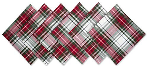 DII Tartan Plaid Collection Holiday Dining Table & Kitchen Décor, Christmas Napkin, 20x20, Red, Green & White, 6 Piece