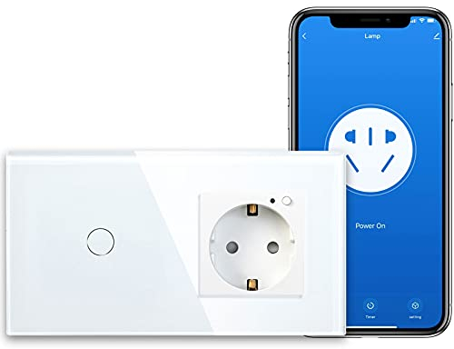 BSEED WIFI Schuko Steckdose mit Smart Alexa 1 Fach 1 Weg Touch Switch Soporte Google Home/Alexa/SMART LIFE/TUYA APP Wall Light Outlets Weiß Neutrale Leitung Benötigt