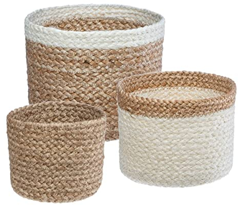 Atmosphera - Set de 3 paniers - Jute - Blanc