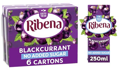 Ribena Blackcurrant Juice Drink 250ml - No Added Sugar - Multipack of 6 | Real Fruit | Rich In Vitamin C | No Artificial Colours or flavours | Fruity Refreshment | Ready To Drink