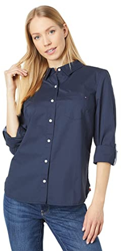 Tommy Hilfiger Button-Down Shirts for Women, Casual Tops, Sky Captain, XS