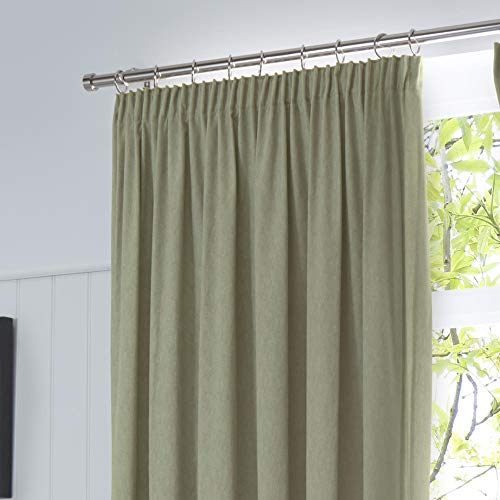 Fusion - Dijon - Blackout/Thermal Insulated Pair of Pencil Pleat Curtains - 90 Width x 54 Drop (229 x 137cm) in Green